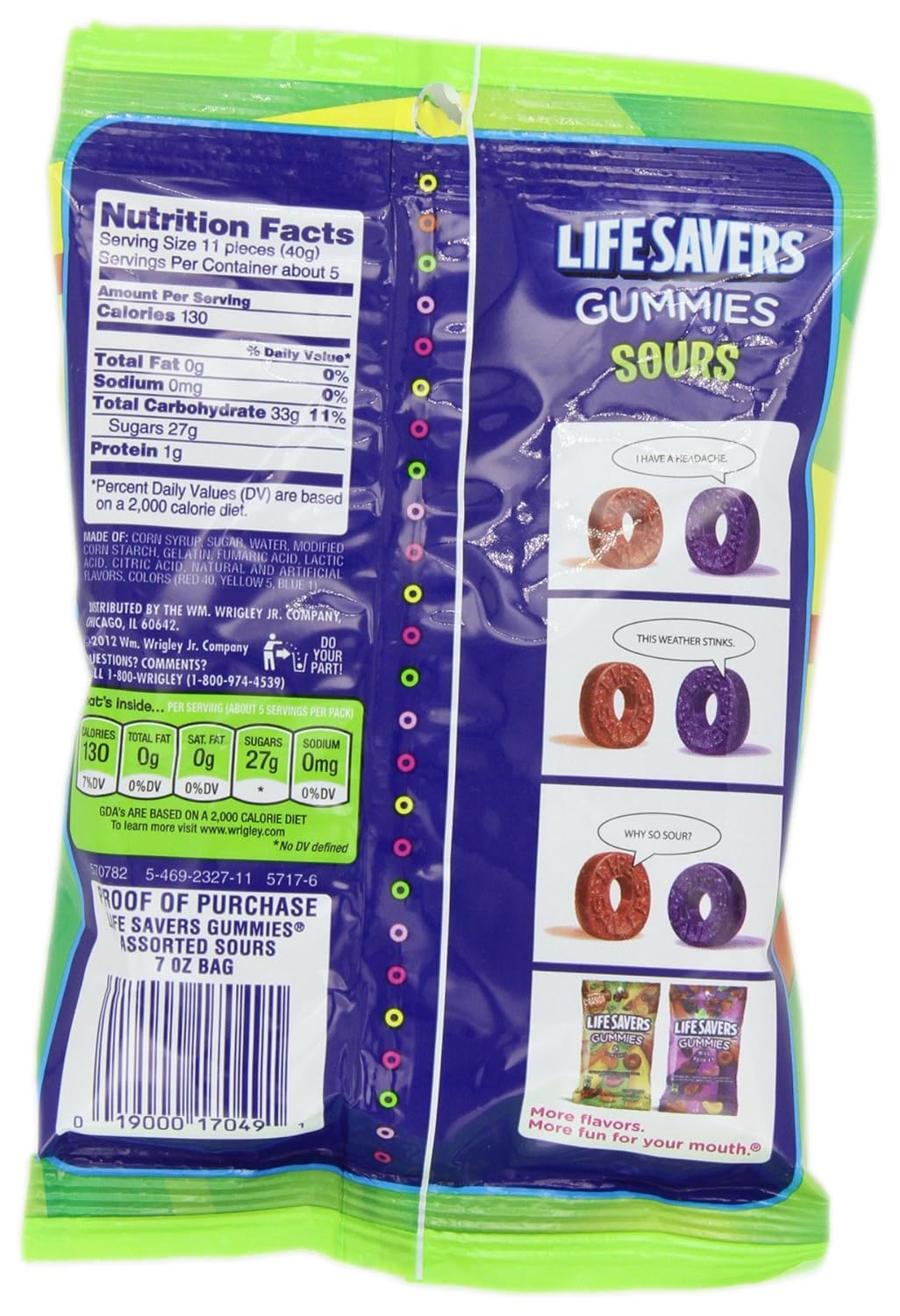 LIFE SAVERS Sours Gummies Candy Bag, 7 ounce (Pack of 12) : Gummy Candy : Grocery & Gourmet Food