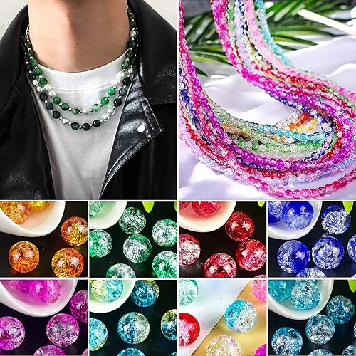 Miniatura 6 de JHYlilia 1800 cuentas de cristal agrietadas de 0.236 pulgadas, cuentas redondas de 28 colores para la fabricación de joyas, kit de manualidades de