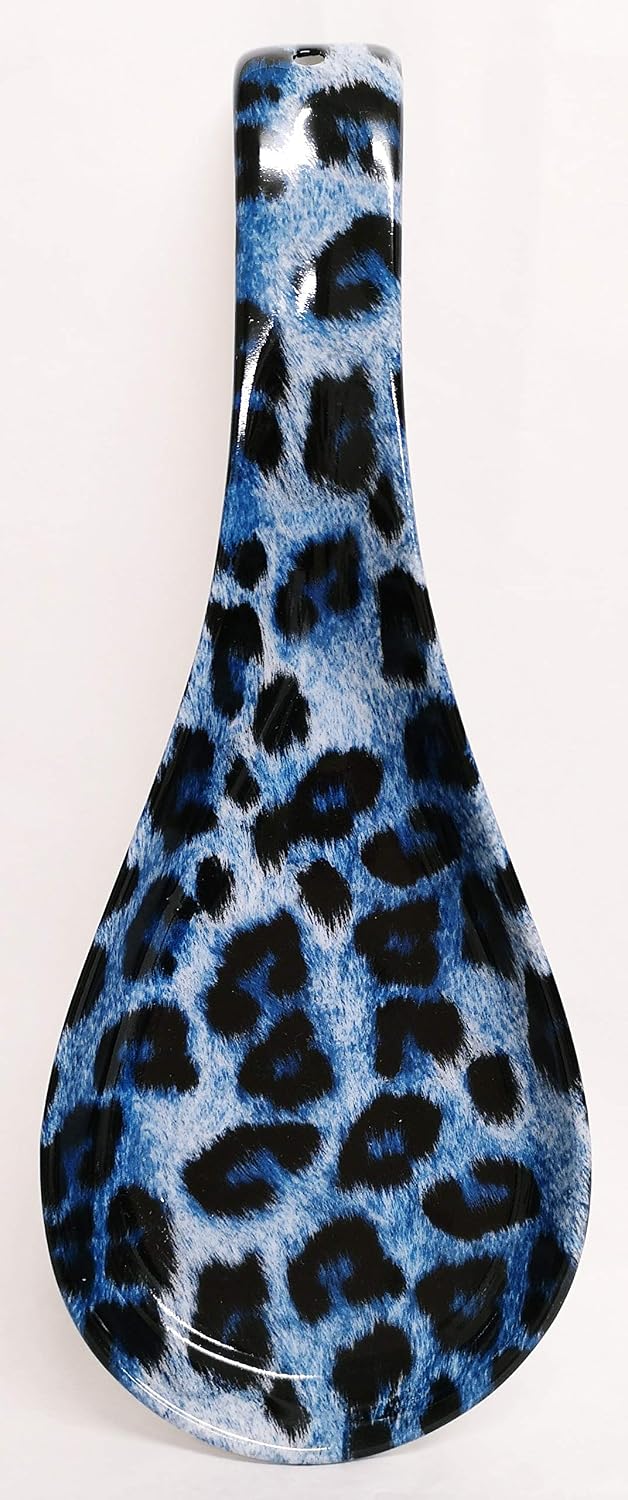 Leopard niebieski duża 27 cm łyżka podstawka ceramiczna porcelana zwierzę nadruk ceramiczna łyżka odpoczynek ręcznie dekorowana w Wielkiej Brytanii