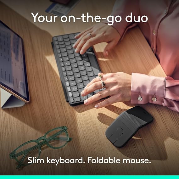Logitech Keys-To-Go 2 and Mobi Fold, Slim Keyboard with Cover and Foldable Mouse, Light, Portable, Bluetooth, for Windows PC, Mac Android, Chromebook, iPad, UK QWERTY - Graphite