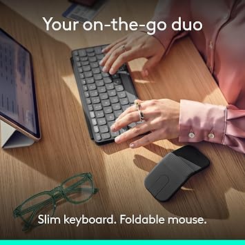 Logitech Keys-To-Go 2 and Mobi Fold, Slim Keyboard with Cover and Foldable Mouse, Light, Portable, Bluetooth, for Windows PC, Mac Android, Chromebook, iPad, UK QWERTY - Graphite