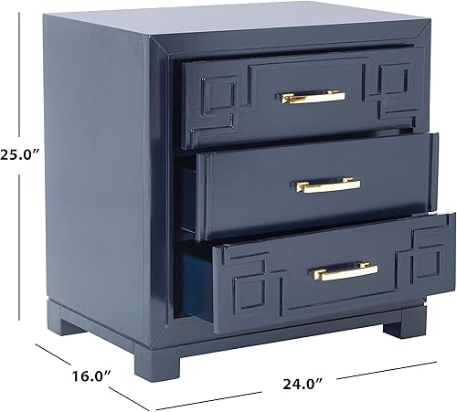 Miniatura 3 de Safavieh Home Collection - Mesita de noche con llave griega de 3 cajones Raina Navy