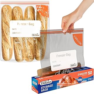 Dirose 2 Gallon Reclosable Bags - Double Zipper, Heavy Duty, Clear Plastic Storage Bags for Food, Freezer, and Household Use - 100 Count