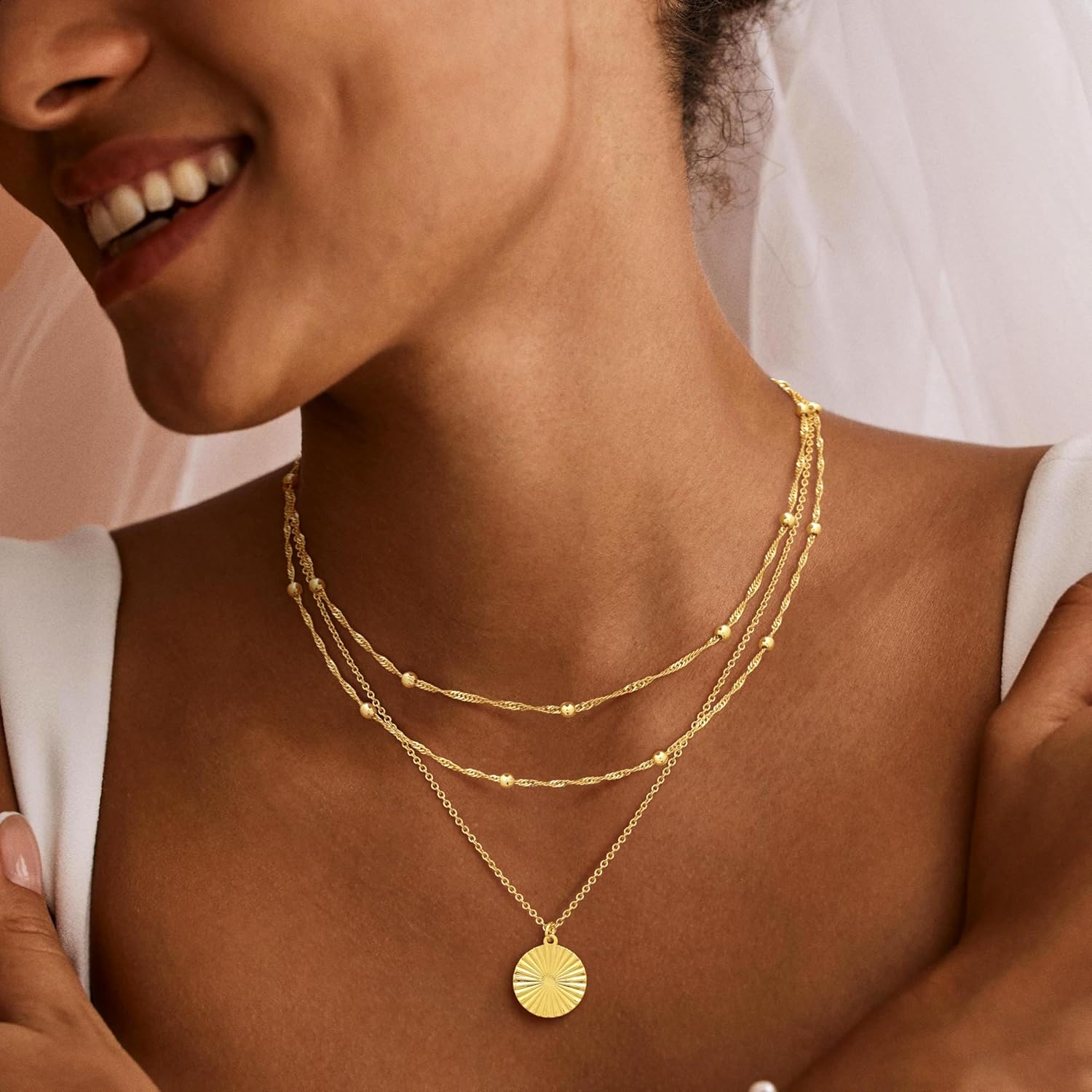 Gold Necklaces for Women,14K Gold/Silver Plated Choker Layered Necklace Dainty Pearl Disc Cross Circle Heart Pendant Chain Stackable Necklaces, Multilayer Jewelry Set Gifts for Women - Image 3