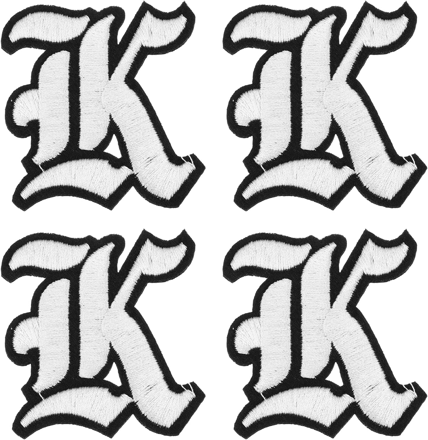 MECCANIXITY Gothic Iron on Letter Patches, 2" Letter D Patches Sew-on Embroidered Alphabet Patch A-Z Old English Letters for DIY Clothes Jeans Jackets Bags, White Black, 4pcs