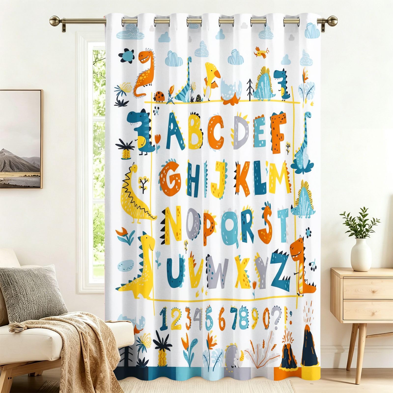 Fadaing Dinosaur Letter Curtains with Eyelets, 1 Piece, Room Divider Curtains, Blackout, 183 x 132 cm, Darkening Thermal Curtains, Heat Insulating, Winter, Summer, Thermal Protection, Indoor Sun