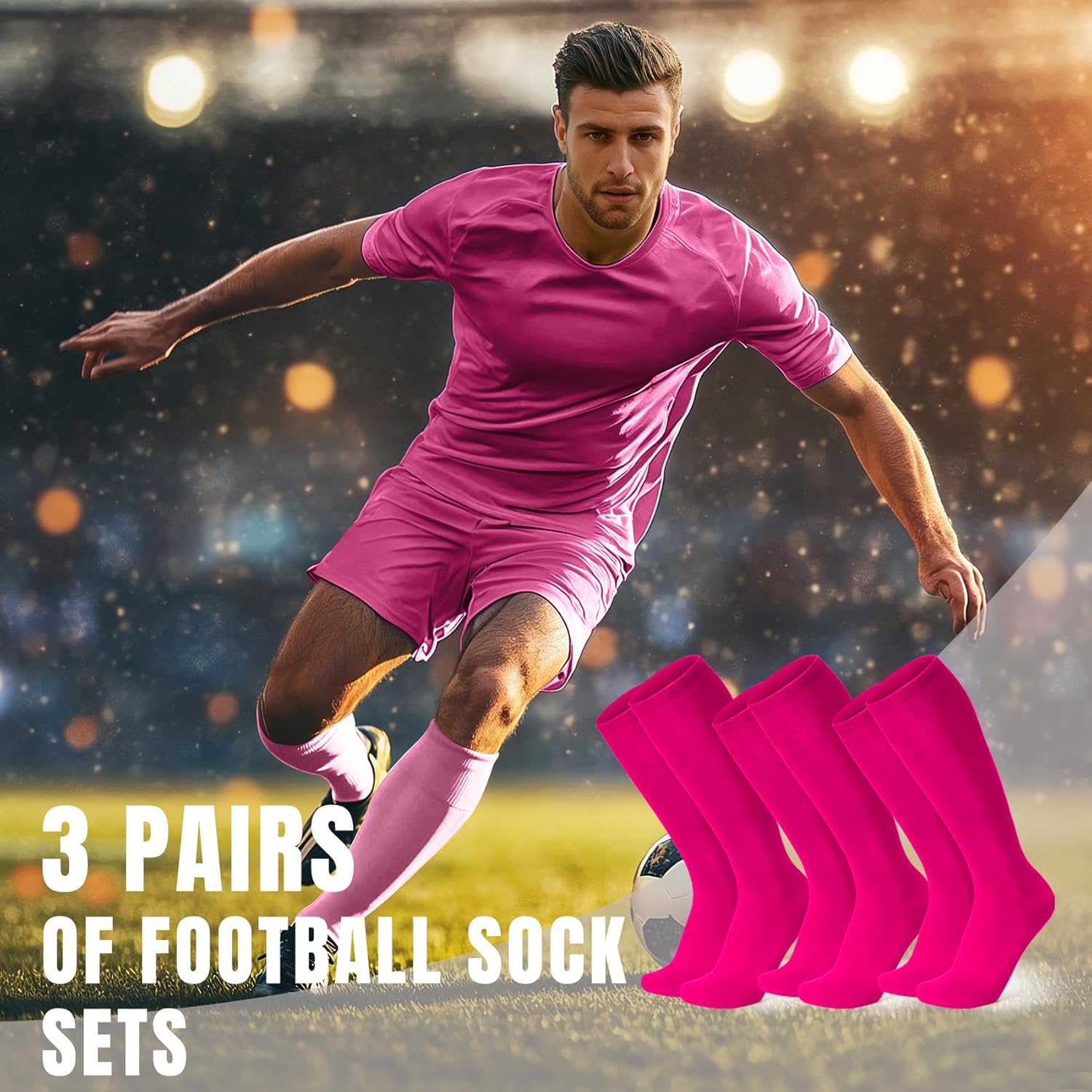 XZQTIVE 3 Pairs Soccer Baseball Softball Socks for Kids Youth Adults – Over the Calf Athletic Sports Football Socks - Image 5