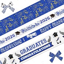 Hying 4 PCS 2026 Graduation Ribbons, 1" and 3/8" Width Blue Grosgrain Ribbon Class of 2026 Congrats Grad Craft Ribbons for Gift Wrapping Graduation Party Supplies