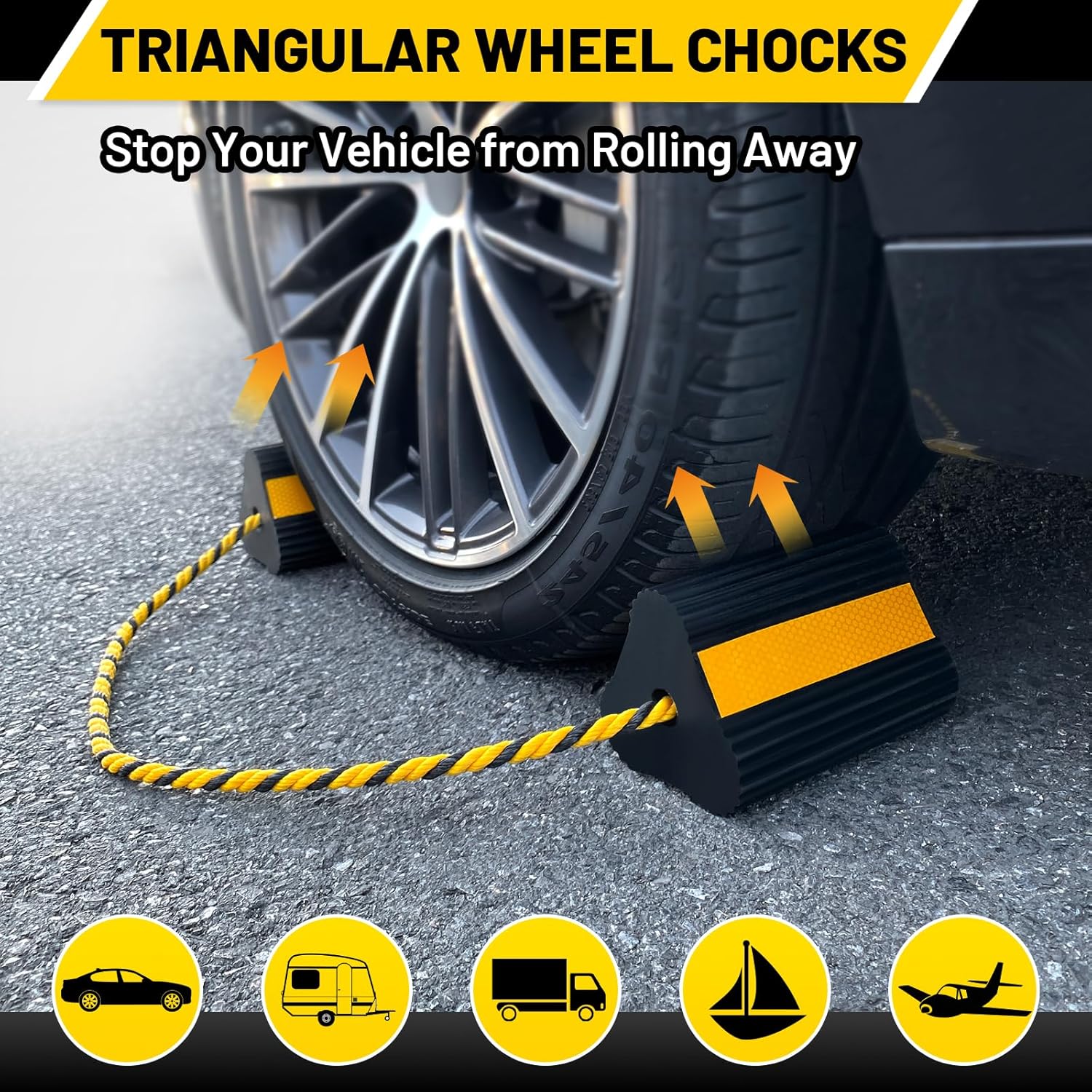 Wheel Chocks 2pair/4pack With Rope For RV Trailer Camper Truck Car Aircraft V - View #3