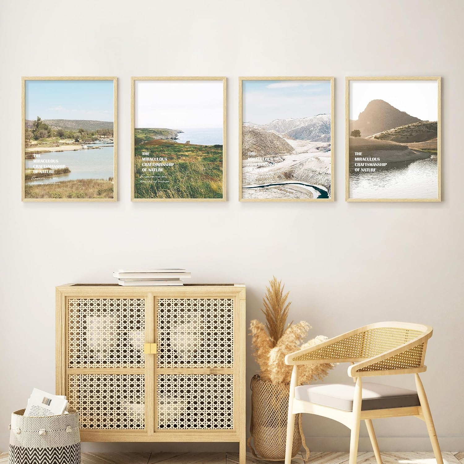 12x16 Picture Frame Set of 4, Natural Solid Wood Picture Frames, Display 12x16 Photos without Mat, Horizontal or Vertical Wall Mounting Poster Frame, Oak Wood Grain