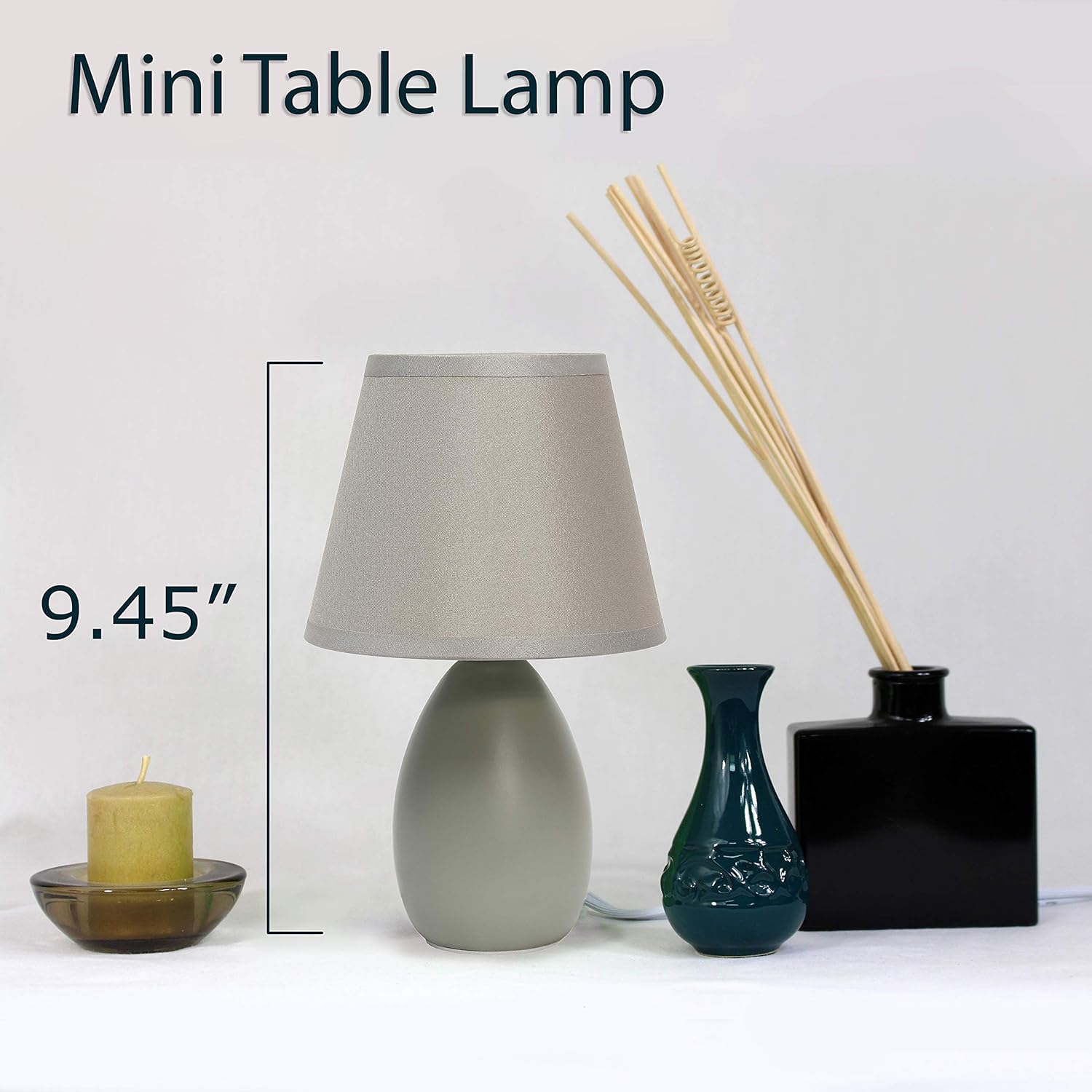 Simple Designs LT2009-GRY Mini Egg Oval Ceramic Table Desk Lamp, Gray