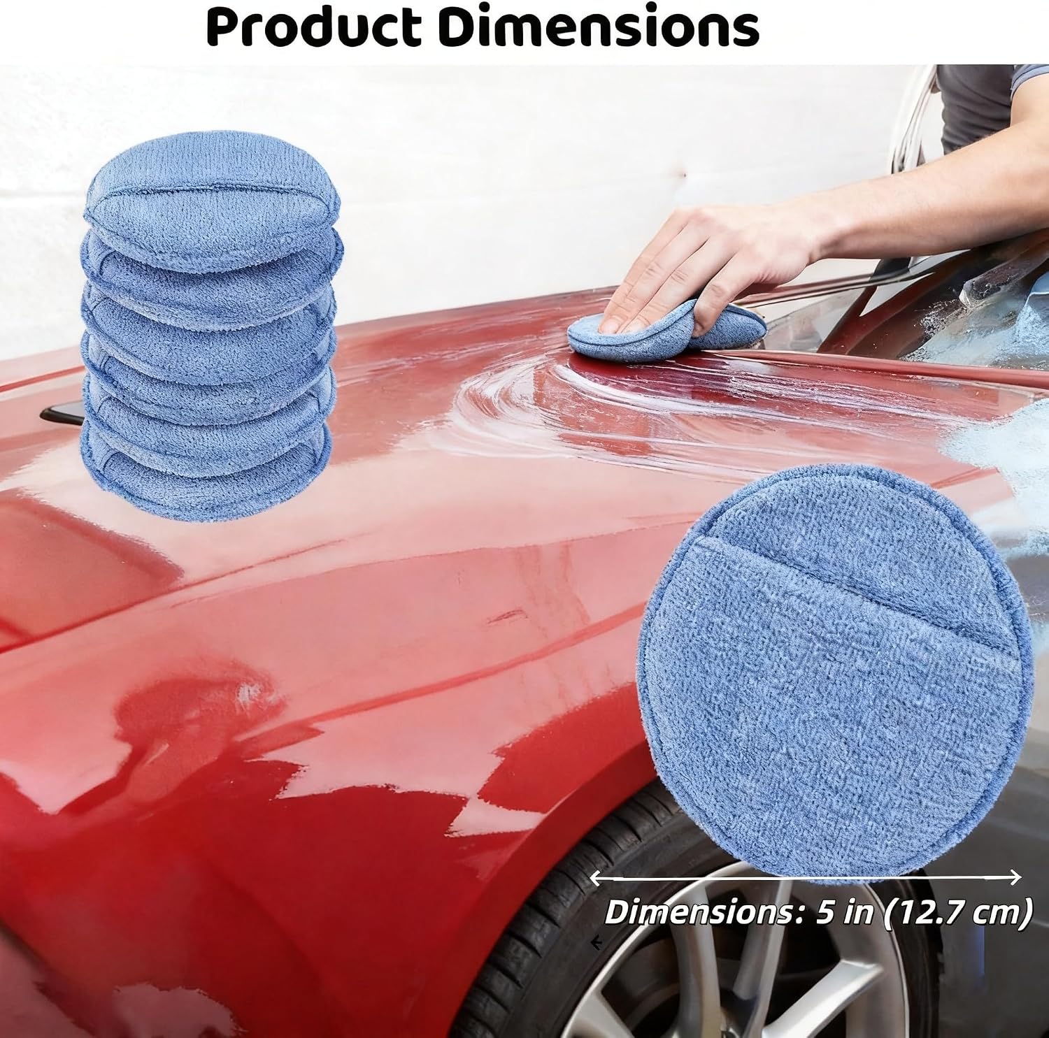 10PCS Microfiber Wax Applicator Pads, 5” Ultra-Soft Foam Pads with Finger Pocket, Machine Washable Car Detailing Pad