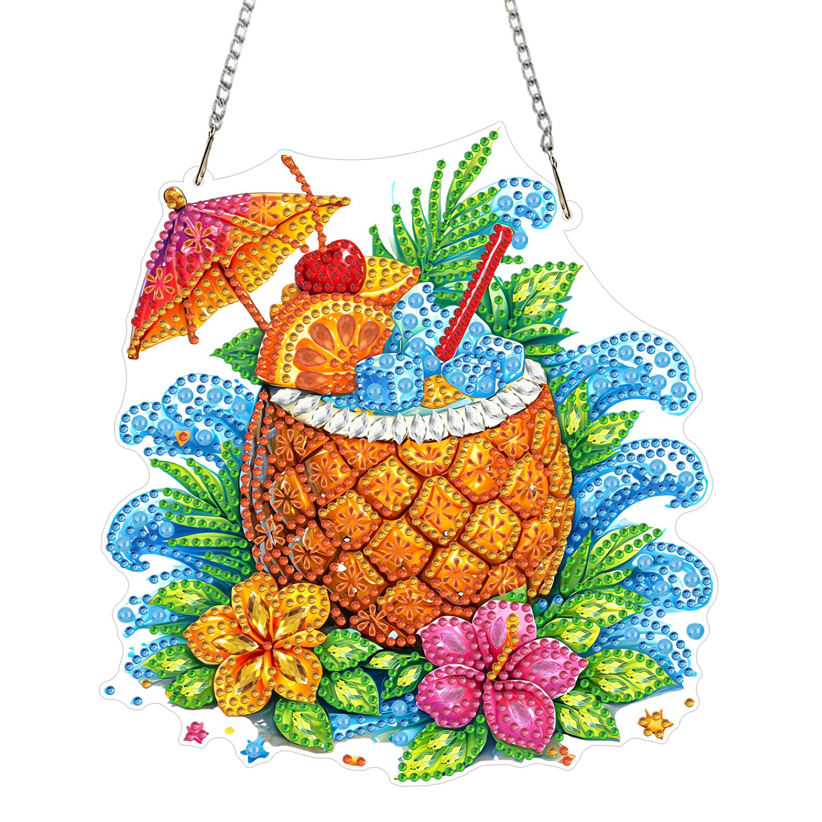 NEWENMO Pineapple Cocktail Diamond Painting Hanging,5D Drinks Diamond Art Hanging Ornament Kits,DIY Crystal Rhinestone Acrylic Gem Art Pendant Ornaments,for Windows,Walls,Doors and Garden Decoration