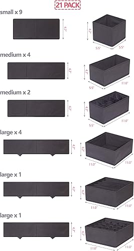 Miniatura 2 de DIOMMELL Paquete de 21 cajas de almacenamiento de tela plegables para armario, aparador, cajón, cestas de tela, contenedores divisores para ropa de