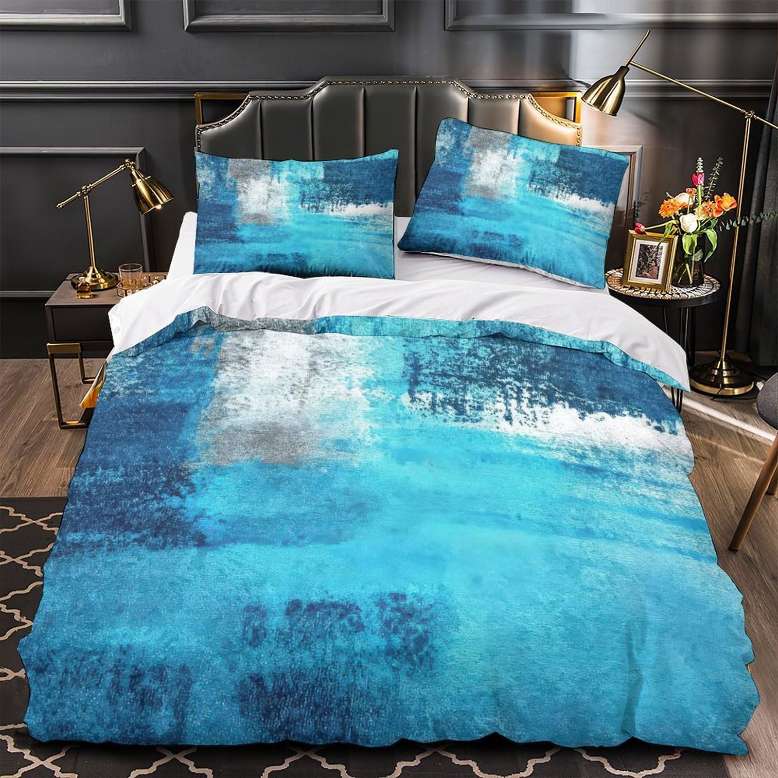 Parure de lit imprimé 3D bleu avec housse de couette 140x200