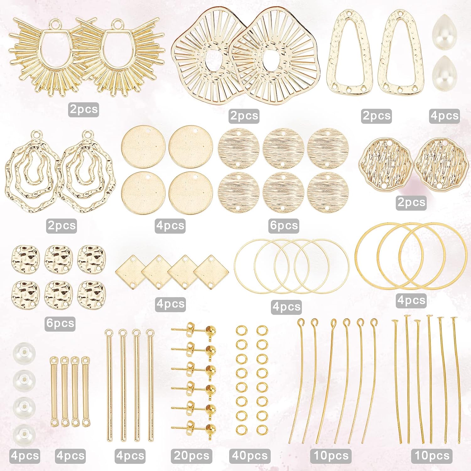 SUNNYCLUE 1 Box DIY 10 Pairs Flat Round Charms Geometry Earring Making Starter Kit Stamping Blanks Round Linking Charm Circle Links Stainless Steel Charm Imitation Pearl Beads for Jewelry Making Kits