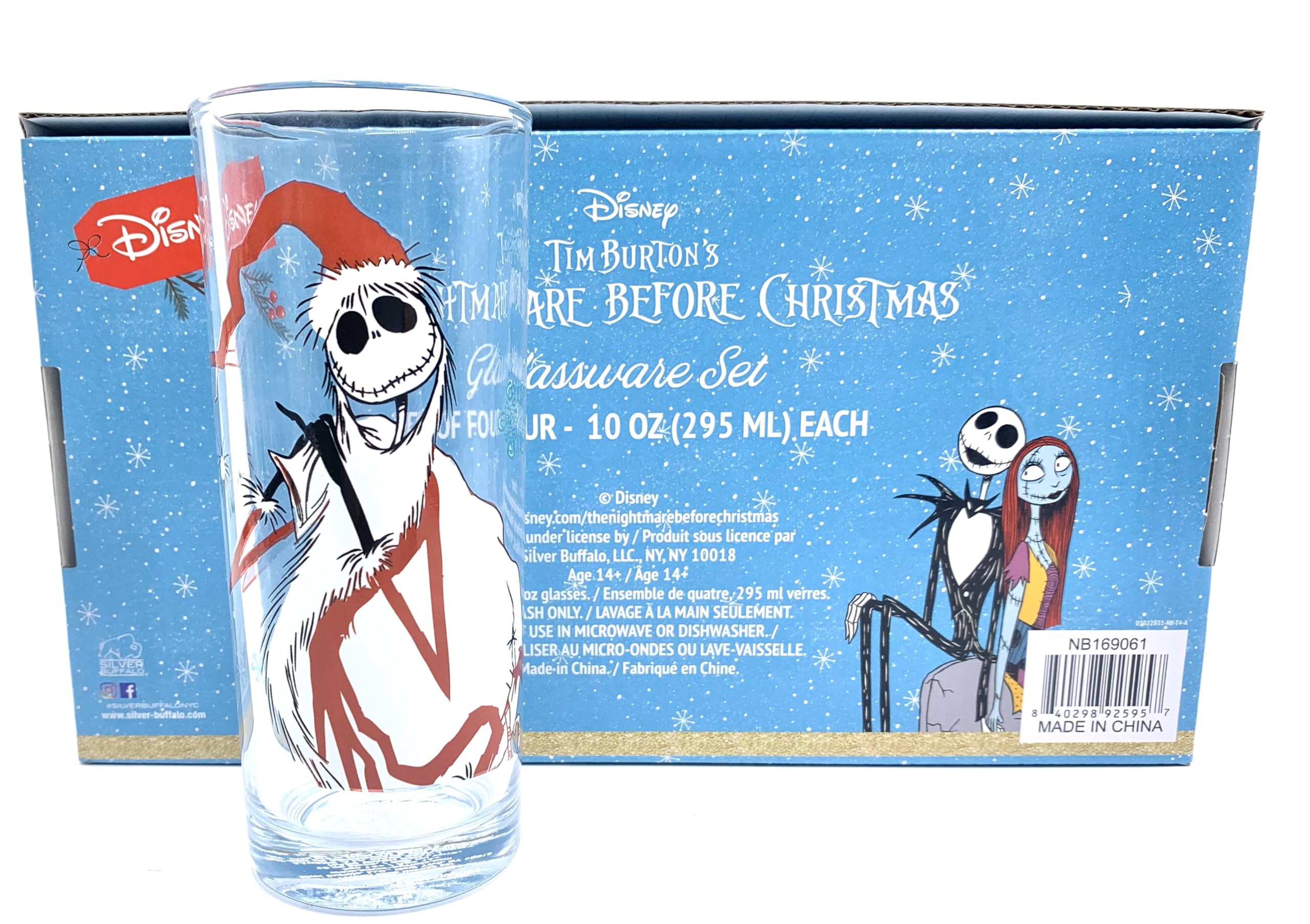 Silver Buffalo Disney L'Étrange Noël de monsieur Jack Lot de 4 verres à verres à motif Lock, Shock and Barrel, Sally, Jack et Oogie Boogie 300 ml
