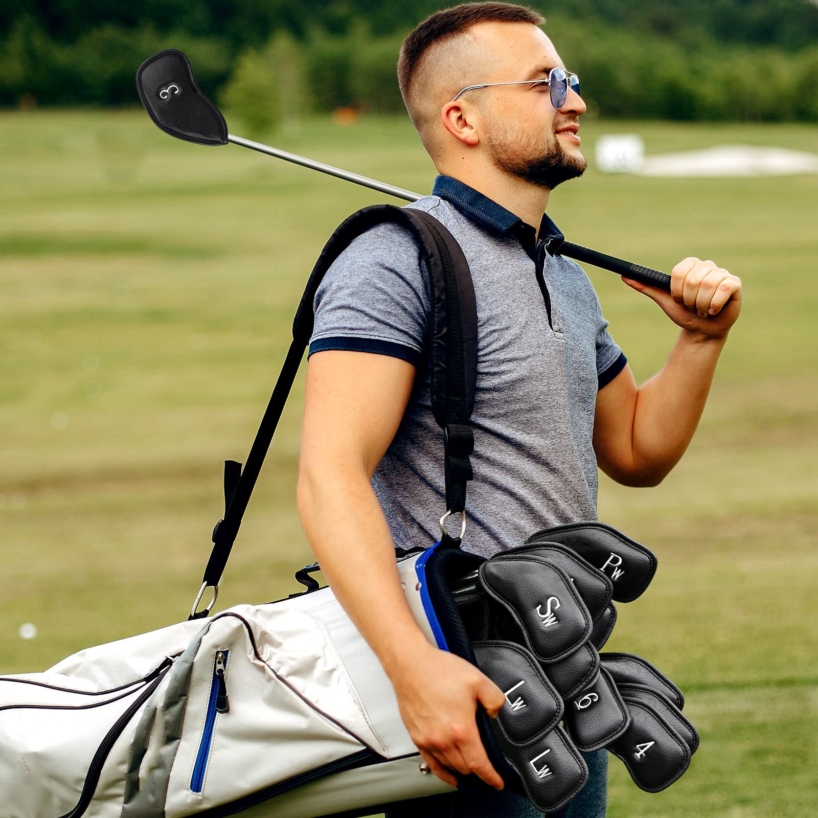 Left Handed Golfer 12pcs/Set Black Golf Iron Headcover Set Easy for Recognize