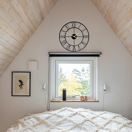 Miniatura 5 de Qukueoy Reloj de pared grande de metal de 30 pulgadas de grosor, reloj industrial decorativo para el hogar con números romanos grandes, reloj retro