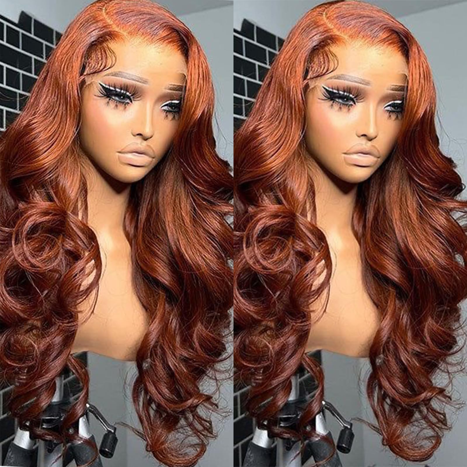 ANDRIA 350 Copper Lace Front Wigs 200% Density Long Body Wave Glueless Natural Wave 13x4 HD Transparent lace Wig Ginger Orange Pre Plucked Lace Frontal Wigs With Baby Hair For Black Women 26 inch