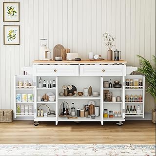 15 Best Kitchen Ideas for Practical Everyday Living 28 59’’ Rolling Kitchen Island Cart with Drop Leaf and Power Outlet, Movabl...