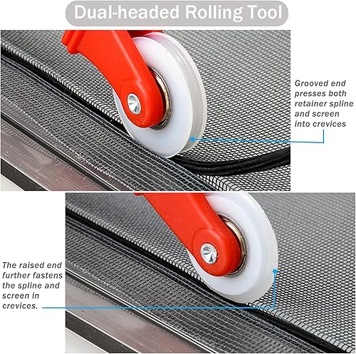 Miniatura 5 de Kit de repuesto de pantalla de ventana, malla de fibra de vidrio de 59 x 106 pulgadas con herramienta rodante y ranura de retención de pantalla,