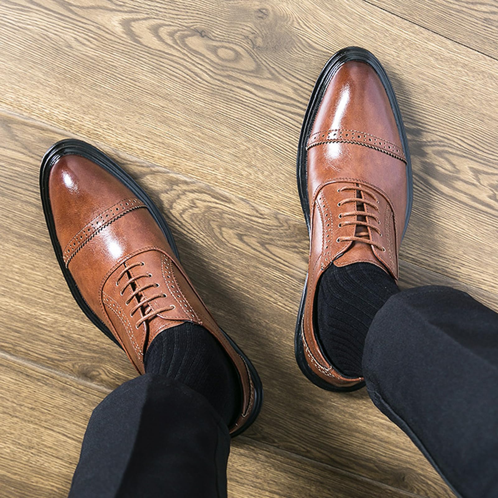 Herren Schnürsenkel Derby Schuhe Flügel Oxford Schuhe Runde Zehen Hochzeit Business Anzug Schuhe