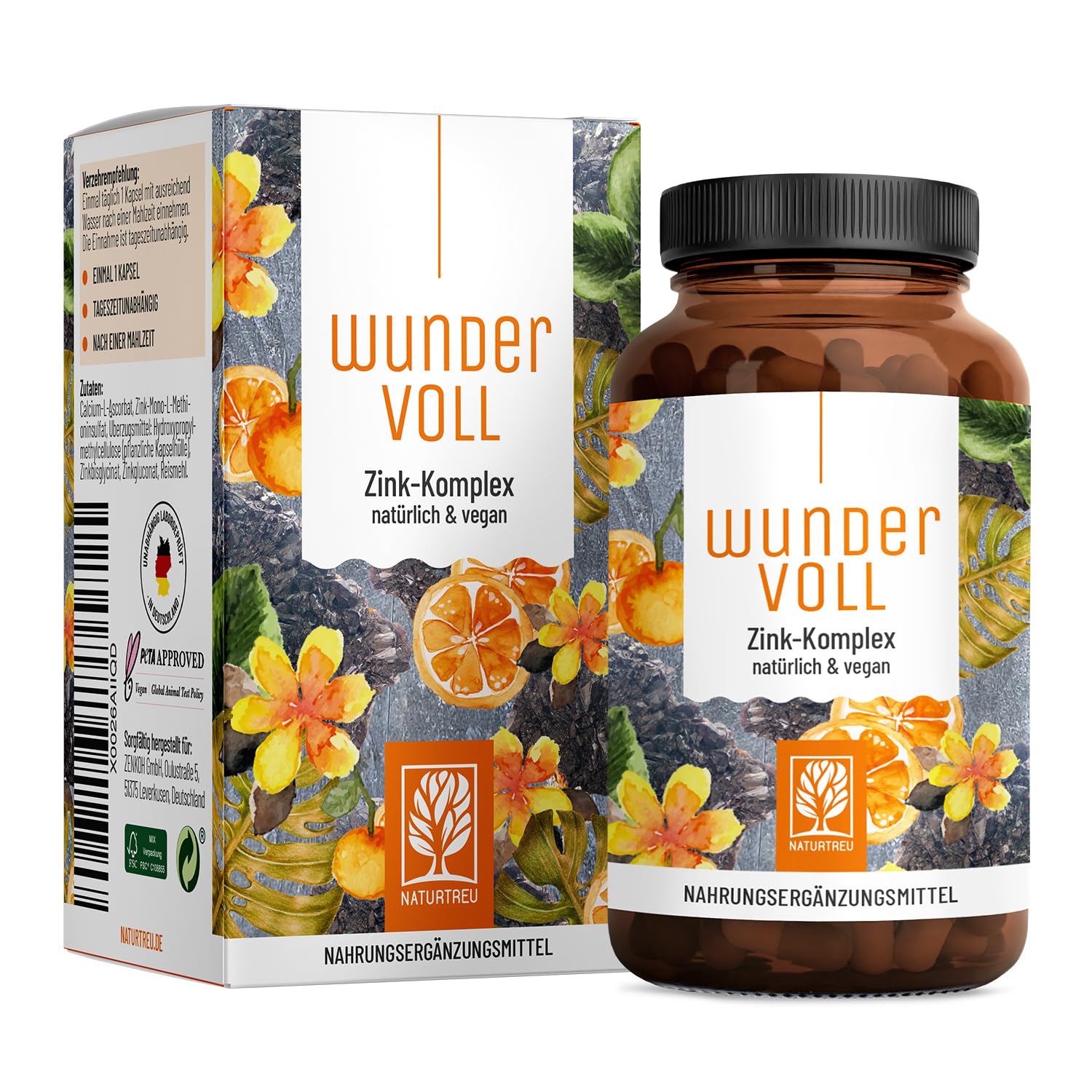 Zink hochdosiert 25 mg – 3-fach Zinkform-Matrix mit Vitamin C, 90 Kapseln, vegan, hergestellt in Deutschland
