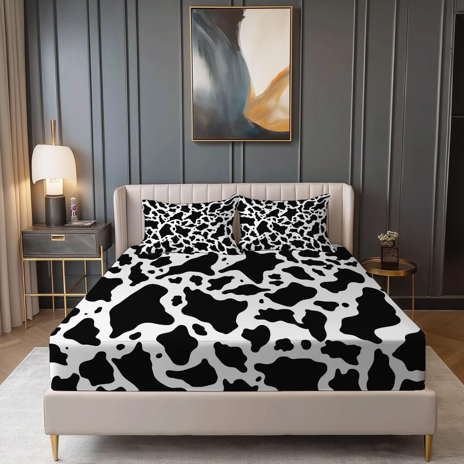 Drap housse noir et blanc style minimaliste art pour une literie de chambre moderne