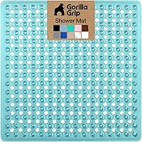 Vista 21 de Gorilla Grip - Alfombrilla de ducha patentada, 21 x 21 pulgadas, lavable, cuadrada, para ducha con agujeros de drenaje, ventosas.