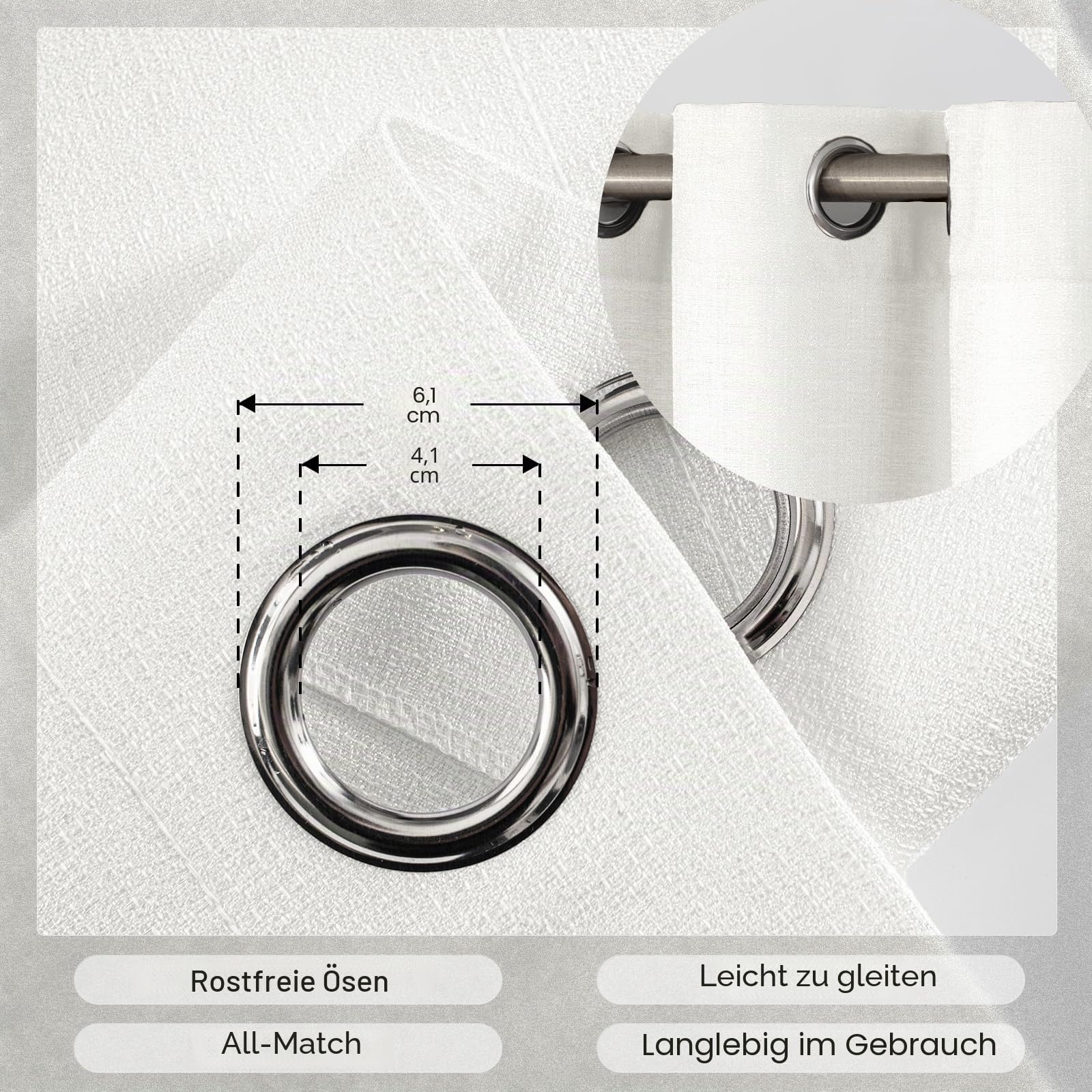 Melodieux Gardinen Weiß Transparent Leinen Optik Vorhänge mit Ösen für Wohnzimmer Schlafzimmer, 2er Set 245x140cm