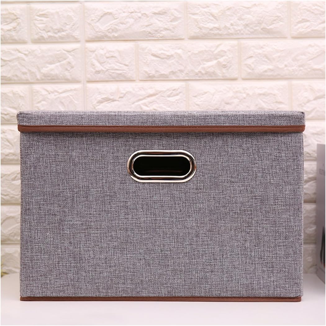 Office and Home Essentials Fabric Storage Box with Lids and Iron Ring -17 inch (Gray)