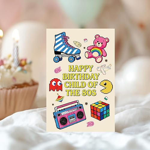 Miniatura 5 de Tarjetas de cumpleaños retro de los años 80, lindo tema de tarjeta de cumpleaños de los 80 para marido, esposa, novio, novia, feliz cumpleaños hijo