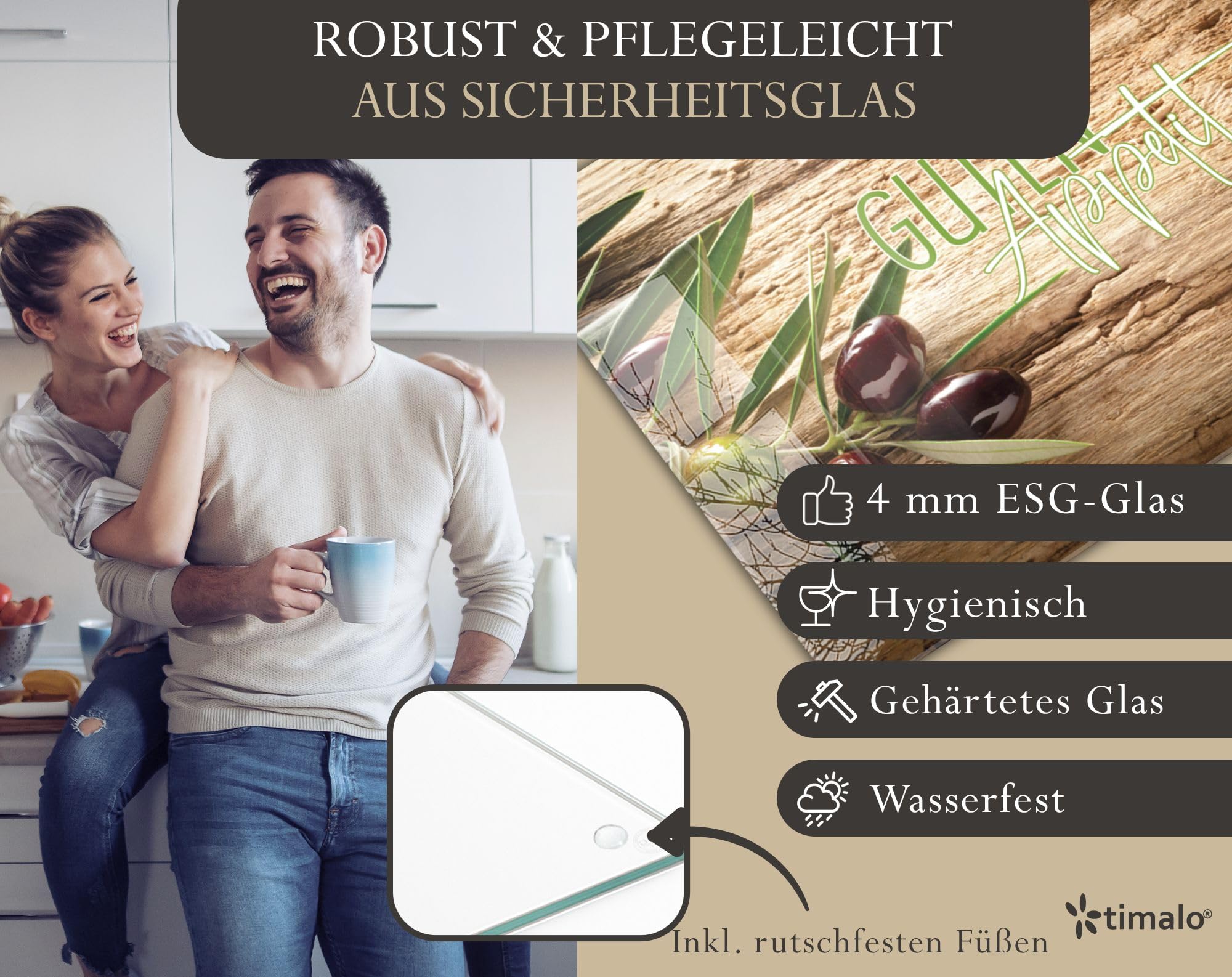 Herdabdeckplatte 80x52 cm einteilig – Oliven Guten Appetit | ESG Glas Ceranfeldabdeckung, Schneidebrett, für Ceranfeld, Herd, Induktion, Küche