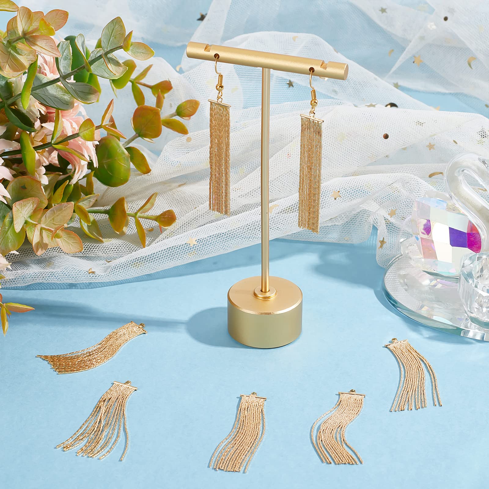 8x Lange Quasten Ohrring Anhänger 18K Vergoldet - DIY Schmuck Zubehör Mit Zirkonia