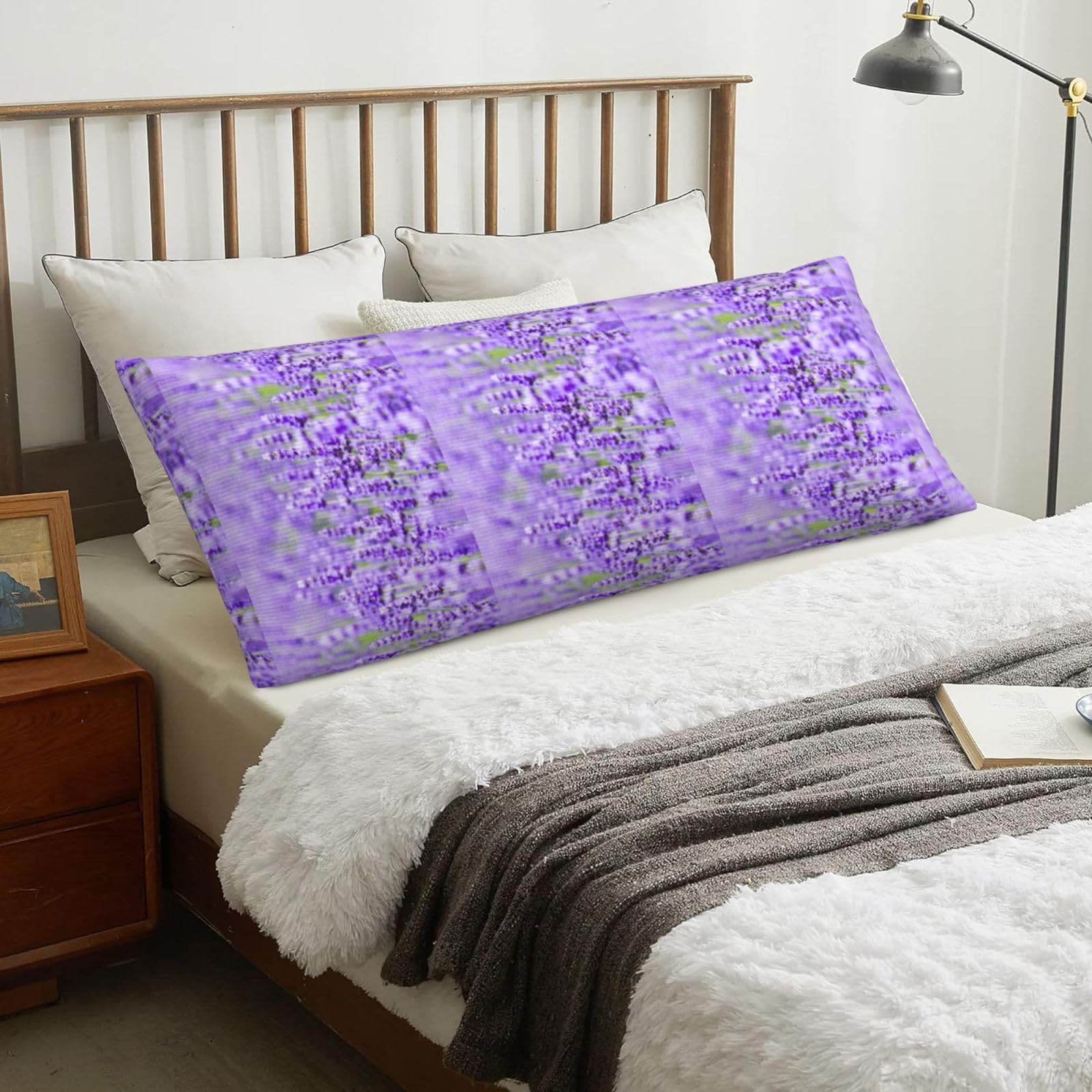 Purple Lavender, Body Pillow Cover with Zipper,Long Body Pillowcase 20 x 60 in