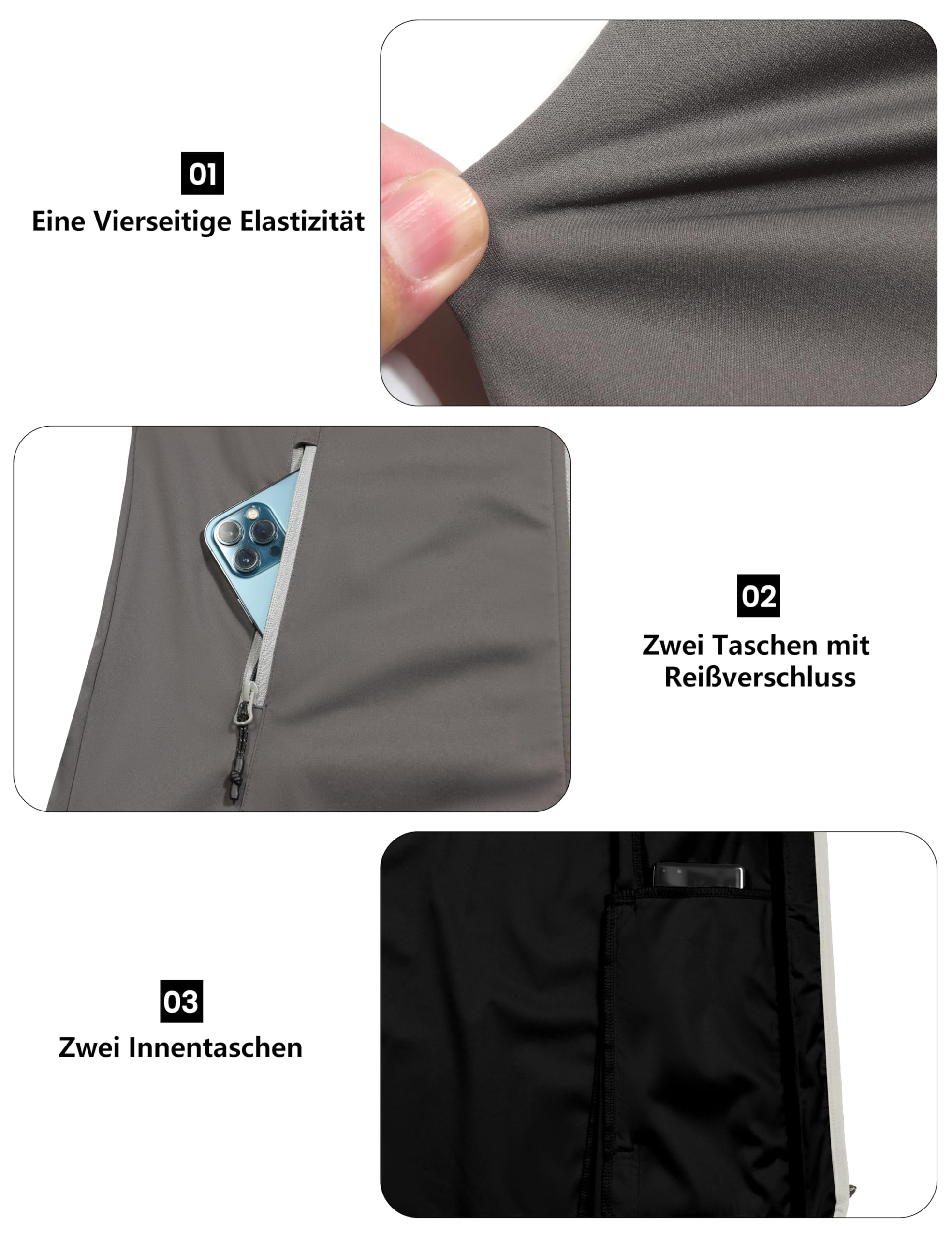 Little Donkey Andy Leichte Softshell-Weste für Damen in langer Ausführung Outdoor-Weste für Damen Lang Winddichte ärmellose Jacke zum Wandern Grau XS