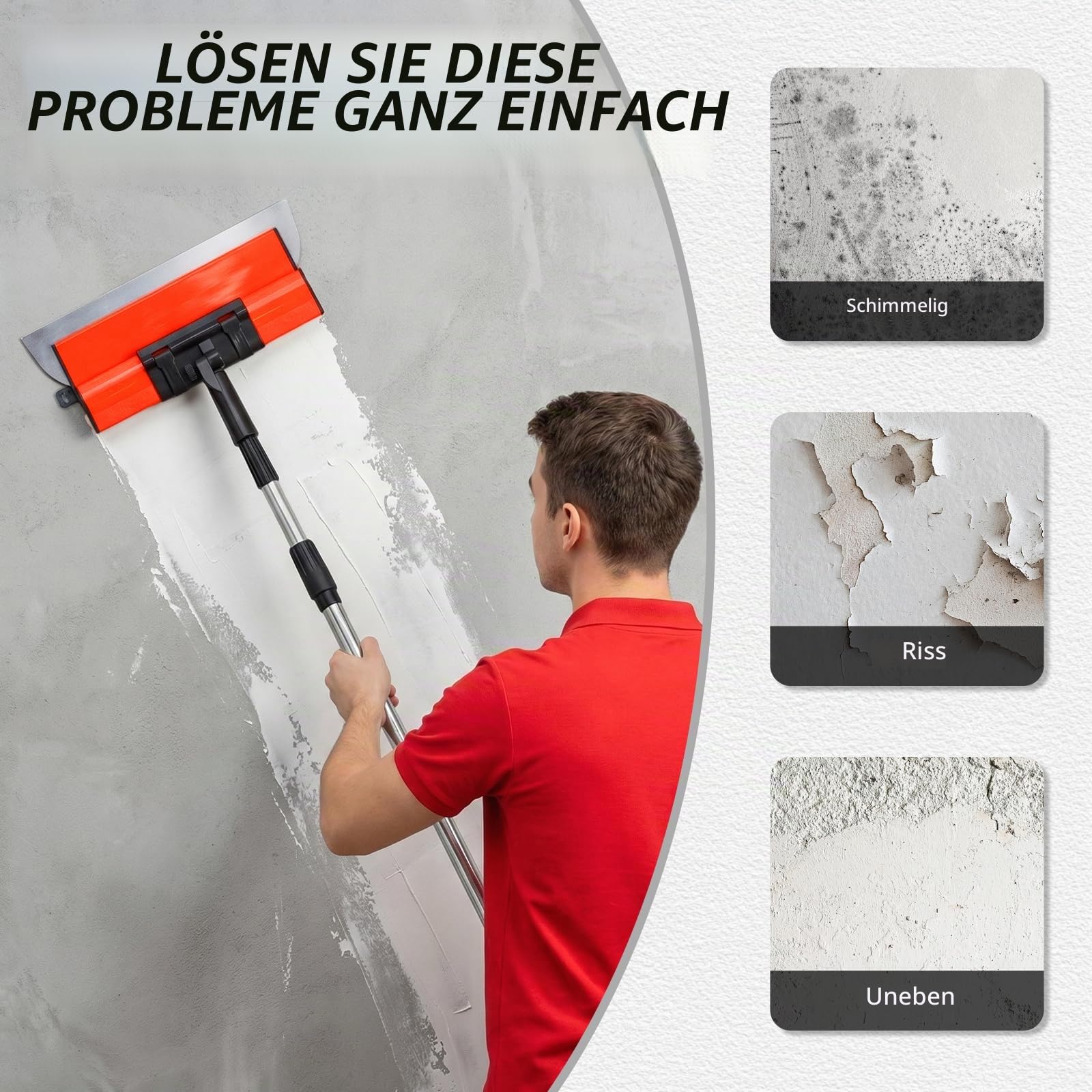 Premium Spachtelset, 5 x Flächenspachtel (200mm, 400mm, 600mm, 800mm, 1000mm), 0,35 mm und 0,5 mm Dicke, Teleskopgriff, Transportkoffer, Spatelsatz für Trockenbau und Verputzarbeiten