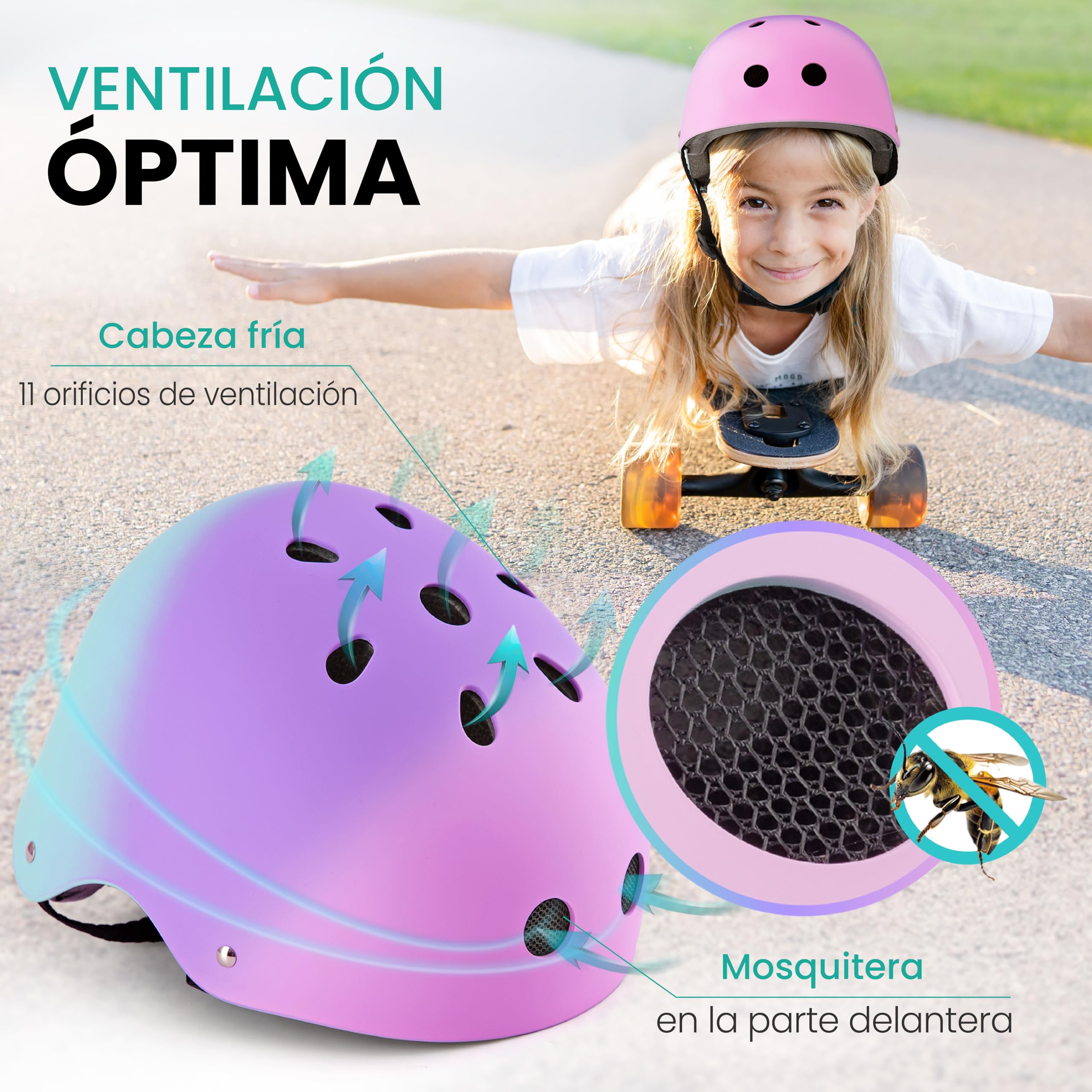 99FLIPS Casco Patines Niña de 3 a 12 años en 3 Colores - Casco Bici Niña para Monopatin, Patines en Línea y Patines de Ruedas - Casco Bicicleta Niña - Diseño de Unicornio — view 6