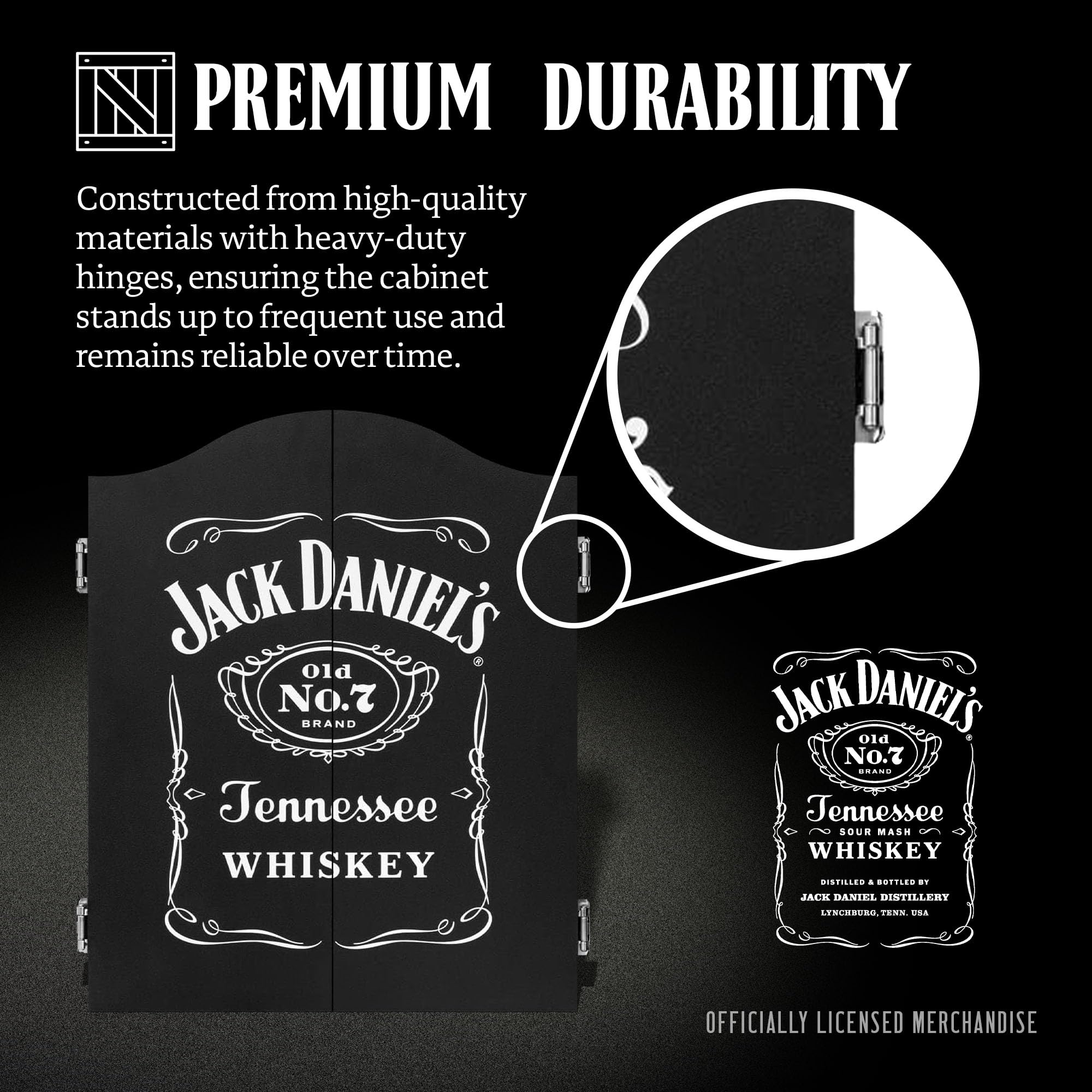 Jack Daniel's Armadietto per bersaglio in legno nero con licenza ufficiale | JD Logo CAB014