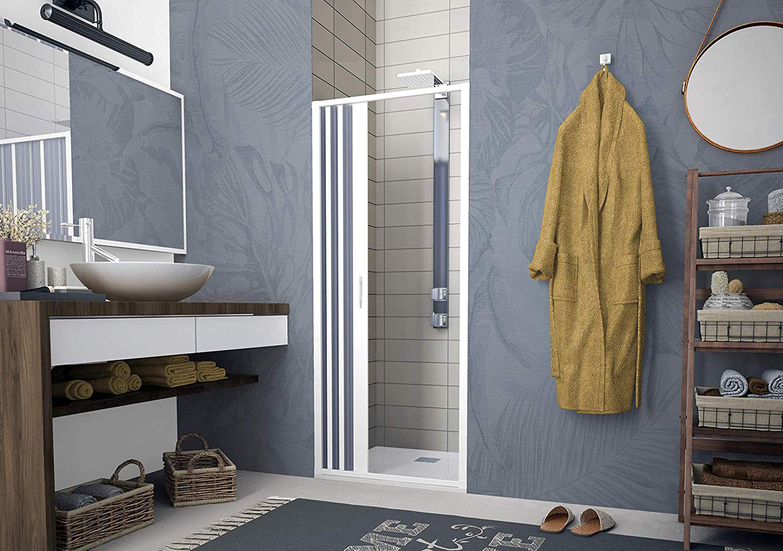 Forte: Parete doccia Flex a soffietto in PVC, Anticalcare, Riducibile, Resistente agli urti, Kit completo, 80L x 185H, Bianco