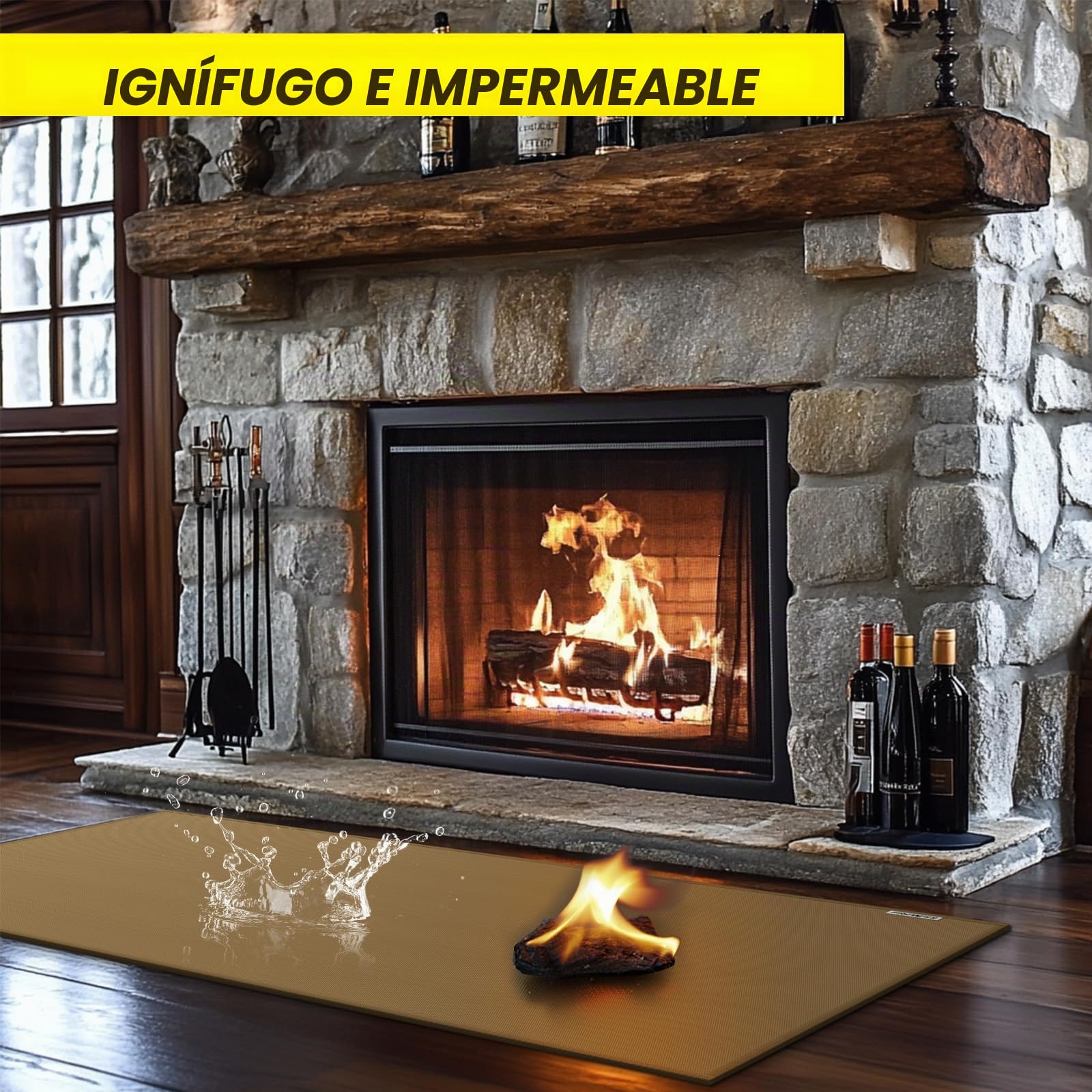 Alfombras Ignifuga para Chimenea, Resistentes al Fuego, ignífugo, Alfombrilla ignífuga para Chimenea de Estufa de leña (marrón, 105 x 60 cm)