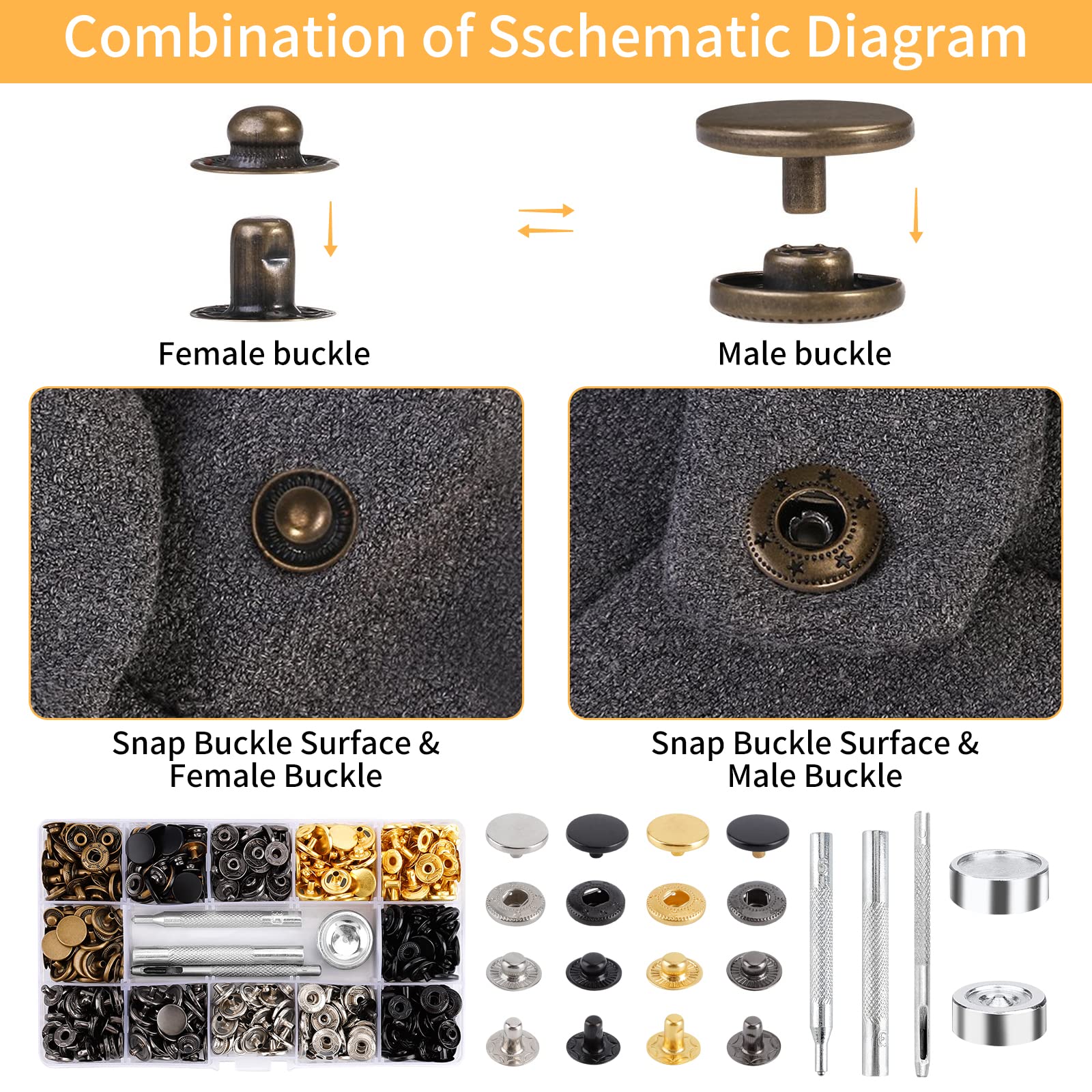 Kit Bottoni A Pressione Metallici DICLLY154 - 6 Colori E Attrezzi Inclusi Per Fai Da Te - Foto 7