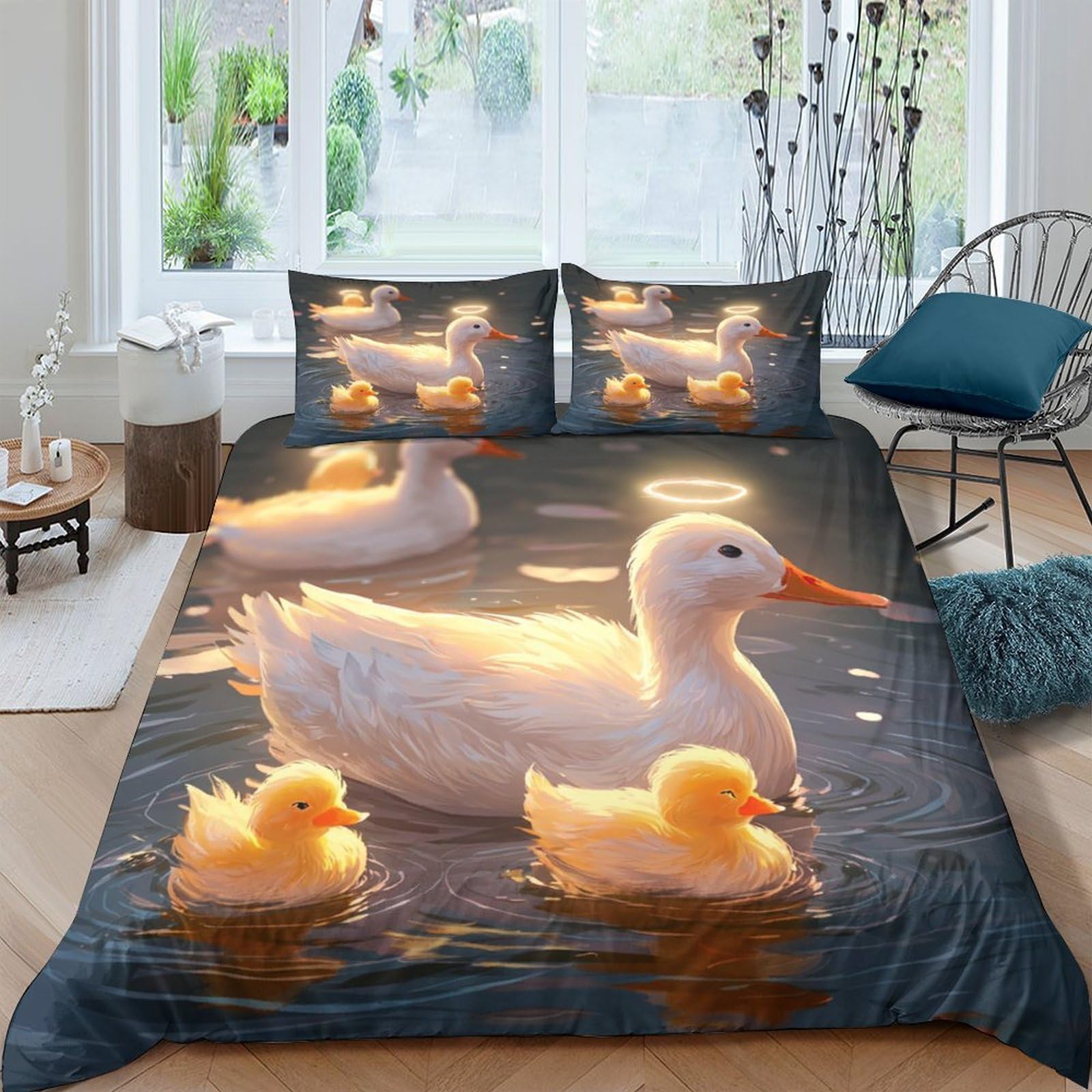 Ctjqhvkz Style-6 3D Printed Duck Family Fitted Sheet Microfiber Soft Yellow Ducklings Bed Cover For Bedroom Guest Room Mattress Decor Single（135X200cm）