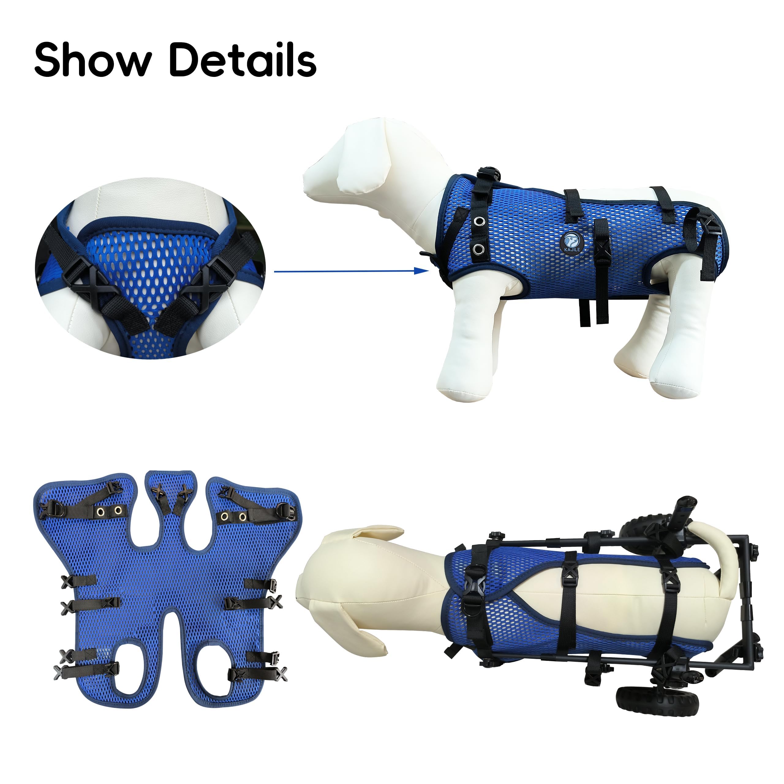 Sillas de Plegables de 2 Ruedas para Perros,Silla de Ruedas de Patas Traseras para Mascotas Pequeñas,Ajustable de Tela de Malla,Azul,S