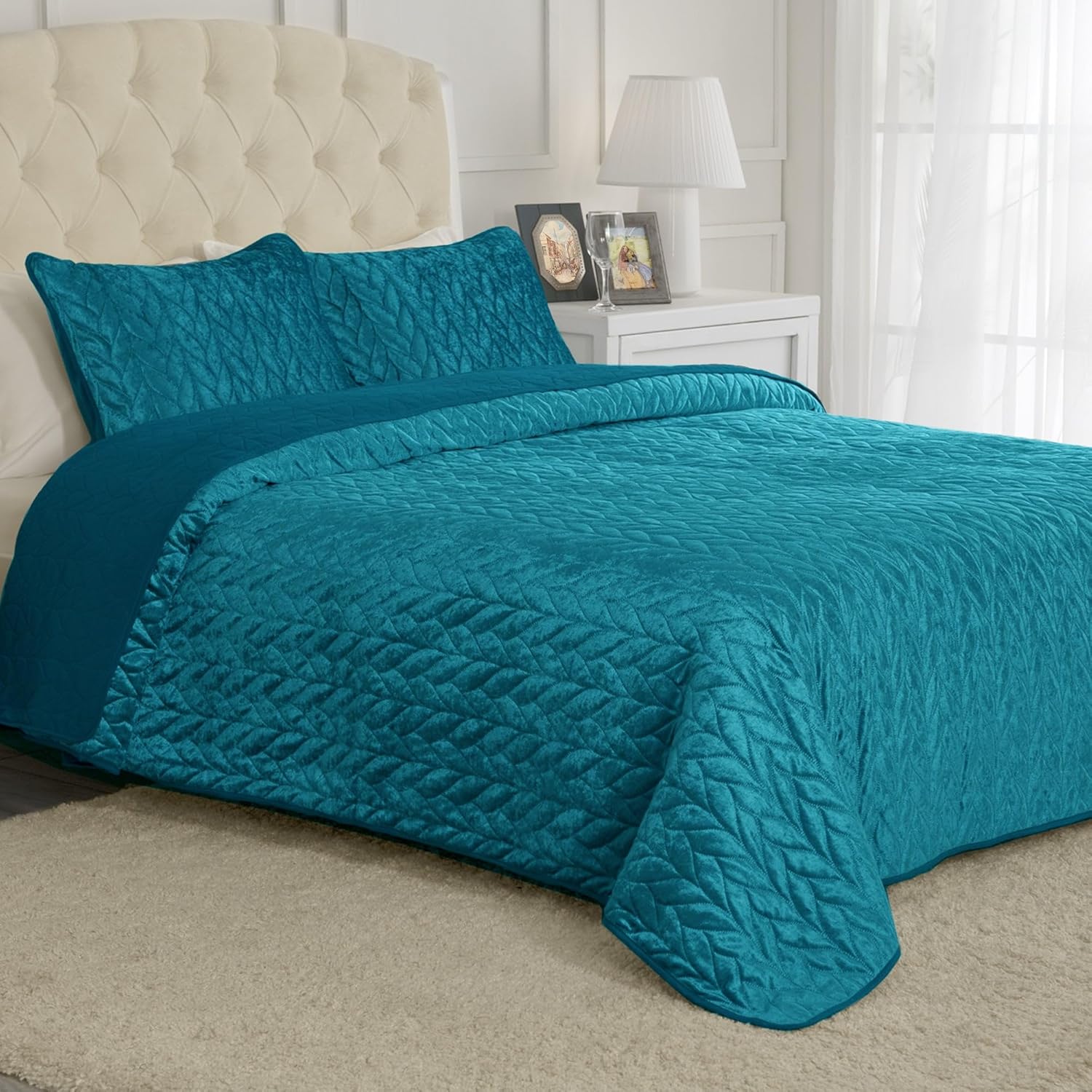Mellanni California King Quilt Sets Pinsonic Velvet