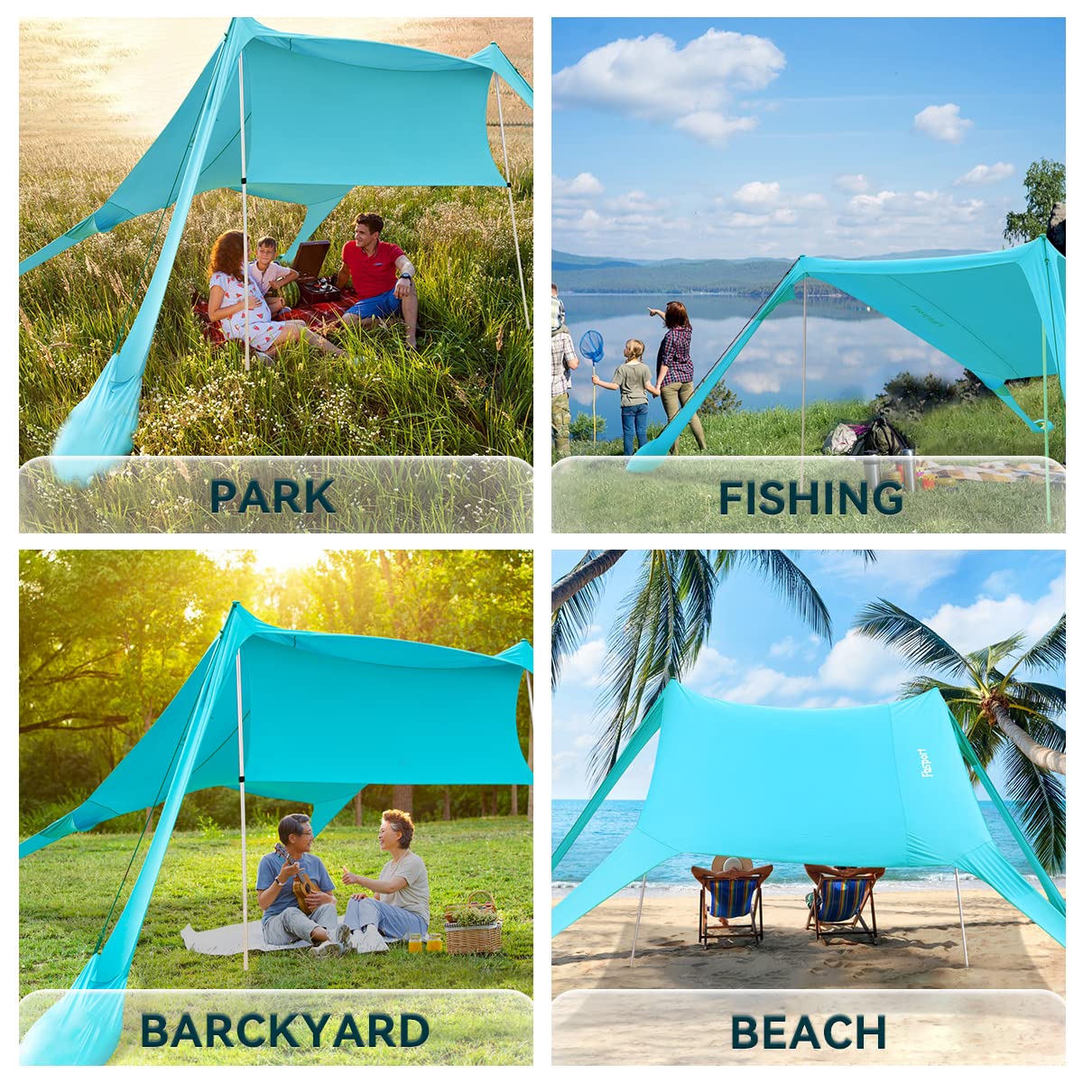 Tenda Portatile da Spiaggia con Protezione dai Raggi UV UPF 50+, Ancoraggi per la Sabbia e Barre in Alluminio per Cortile, Campeggio, Pesca e Picnic