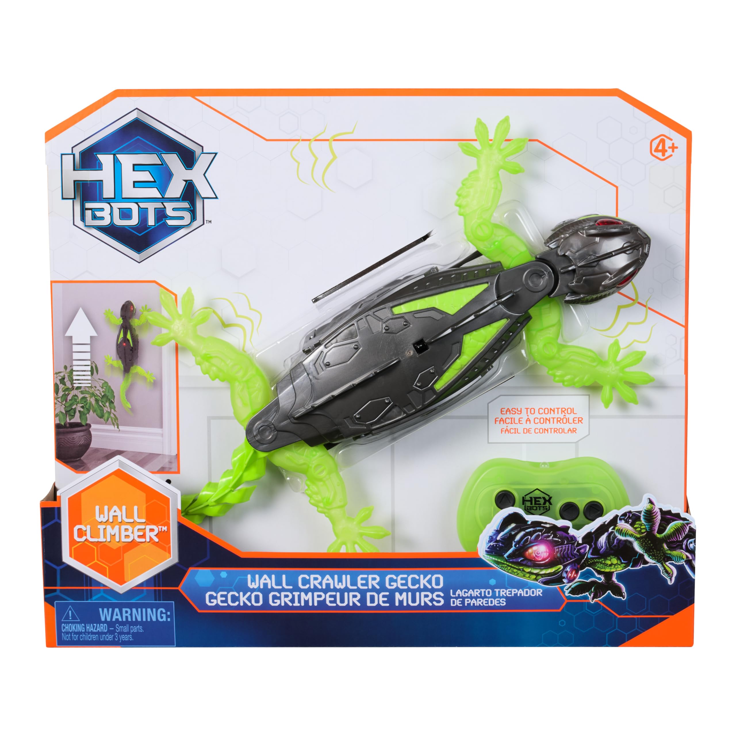 Hex Bots - Wall Crawler Gecko, ferngesteuerter Gecko, der an Wänden und Decken entlang krabbelt, mit leuchtenden LED-Augen, mit Fernbedienung, realistische Bewegungen, für Kinder ab 4 Jahren