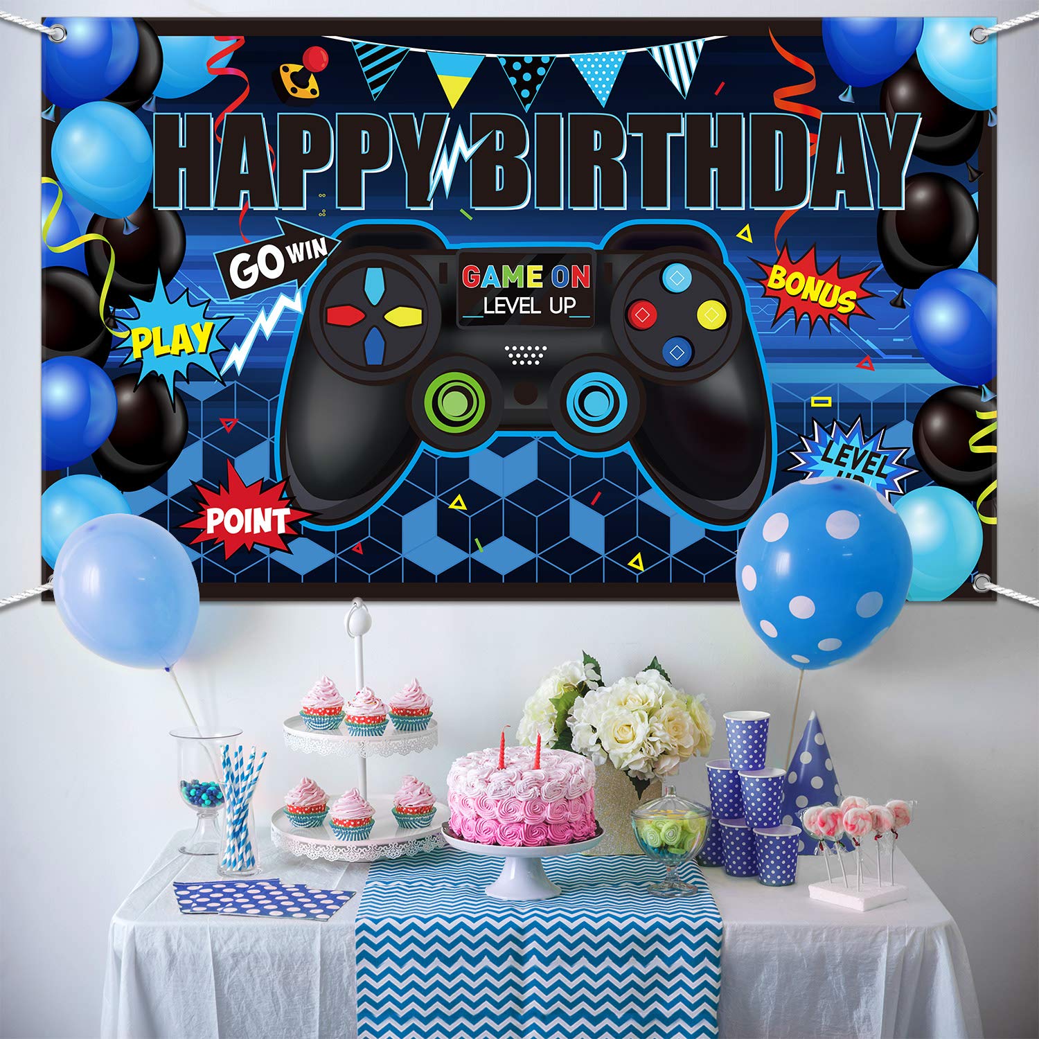 Video Game Happy Birthday Backdrop Game on Birthday Party Backdrop