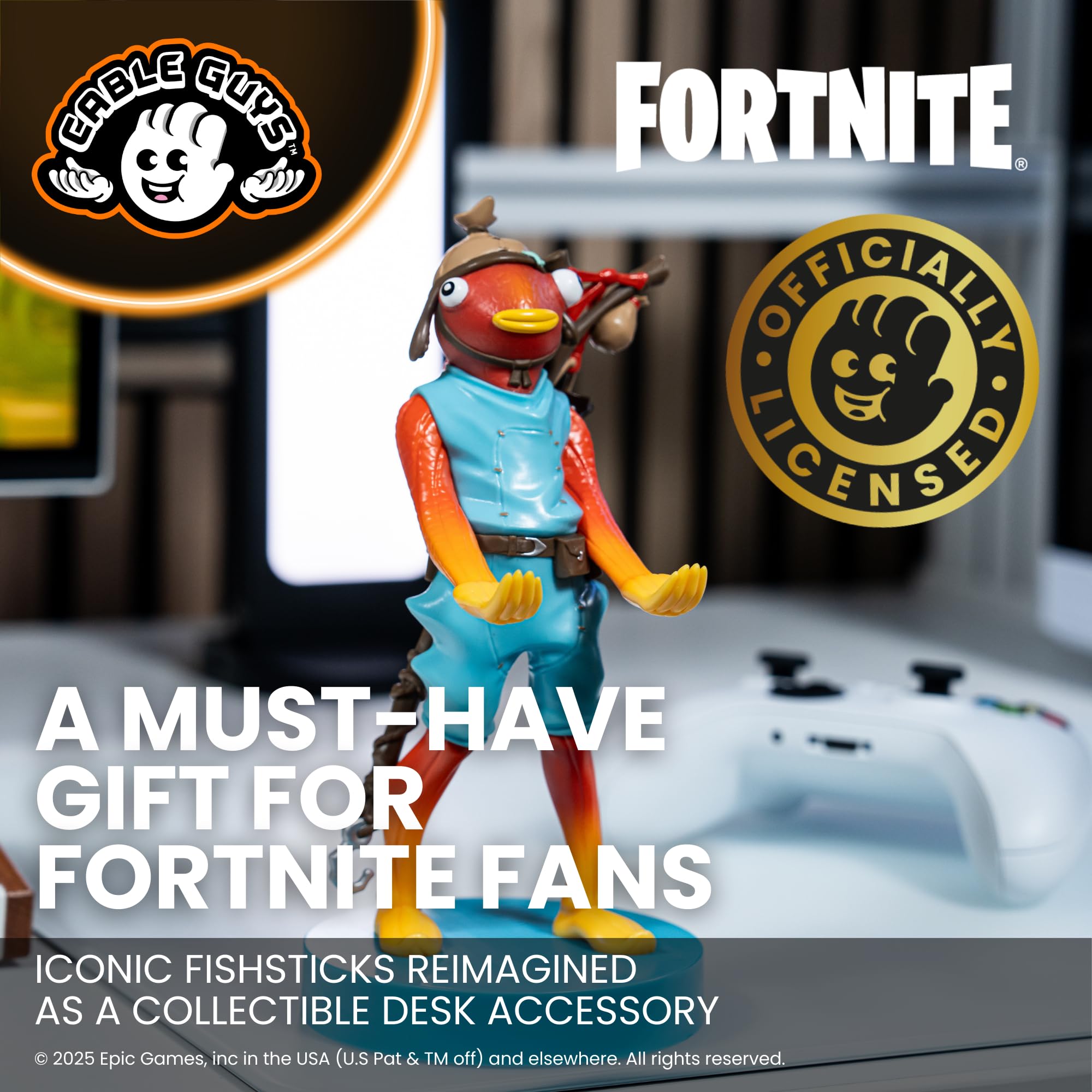Cableguys Fortnite Fishsticks Soporte Mando y Movil - Figuras Soporte para movil y Mando, Compatible con Xbox, PlayStation y la mayoría de mandos estándar, Accesorios Escritorio para Setup Gaming